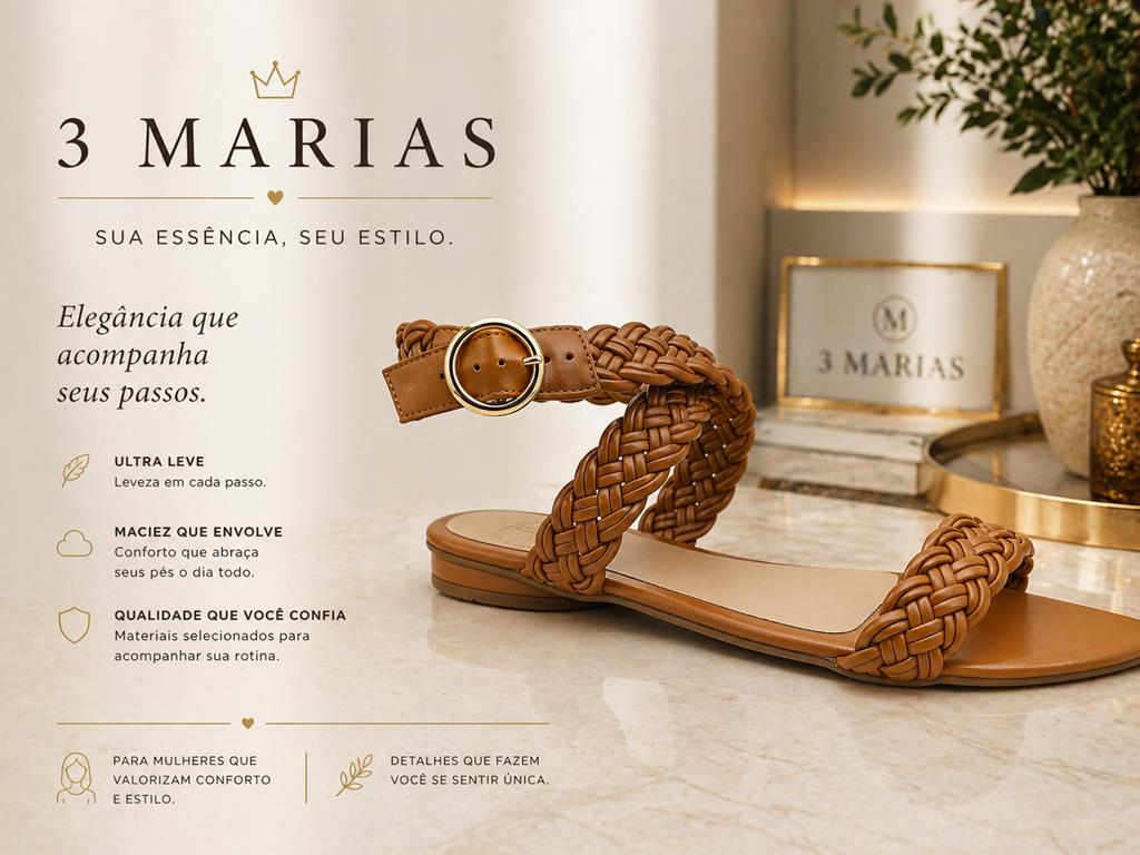 Sandália Salto Baixo Bico Folha - 3 Marias